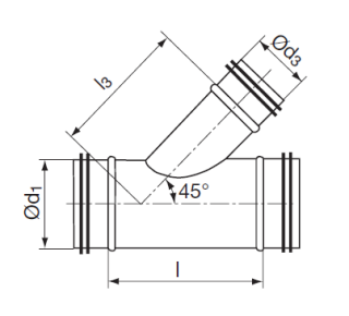 T-Stück mit Dichtung 45° Grad 150 / 150